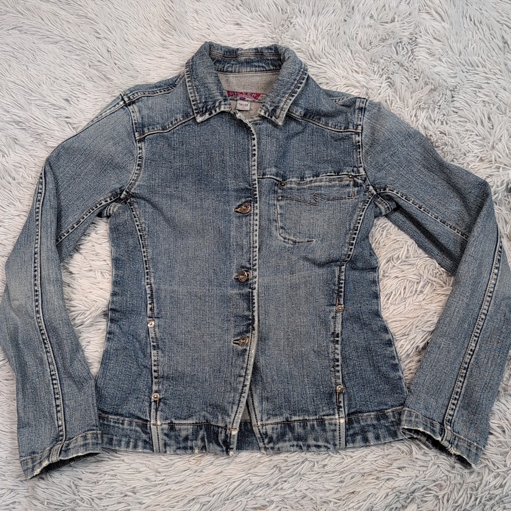 Vintage Silver Jacket M Blue‎ Jean Denim Coat Button Up Comfort Casual Pockets